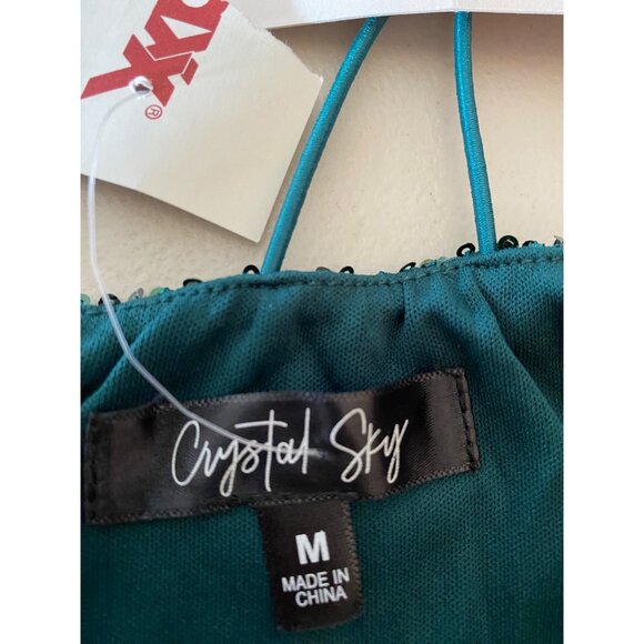 NWT Crystal Sky Green Sequin One-Shoulder Dress Spaghetti Strap Size 10 - Picture 12 of 12